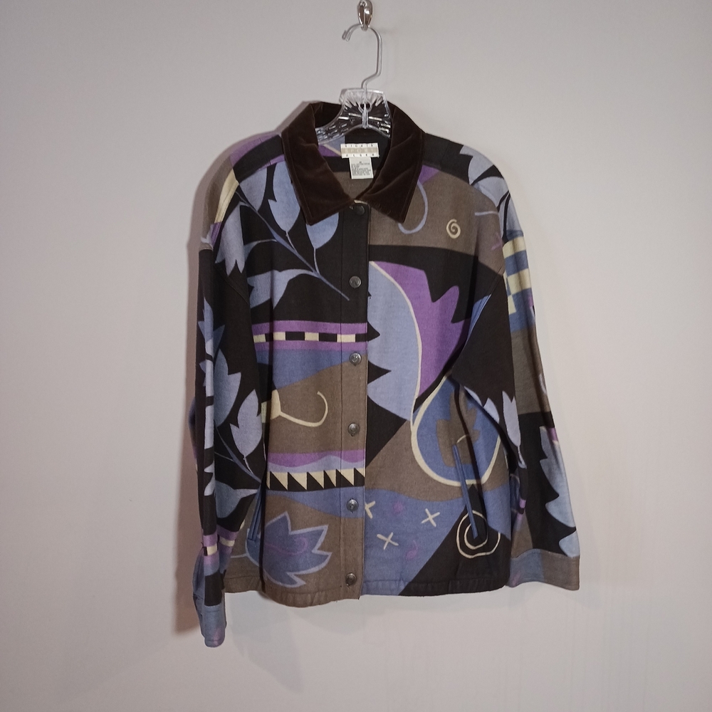 Sigrid Olsen Multicolor Abstract Jacket Vintage 100% Cotton Art To Wear Size M